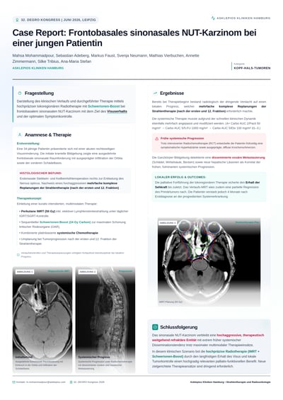 German NUT carcinoma case-report poster with MRI panels and radiotherapy contours