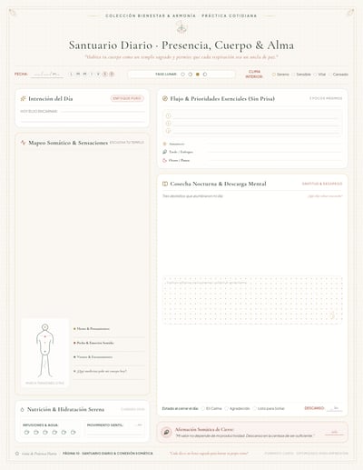 Printable Spanish wellness planner page with lotus motif, calm colors, and writing space