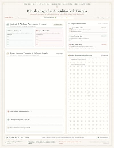 Spanish wellness planner page 10 with lotus and crescent moon motifs and reflection fields