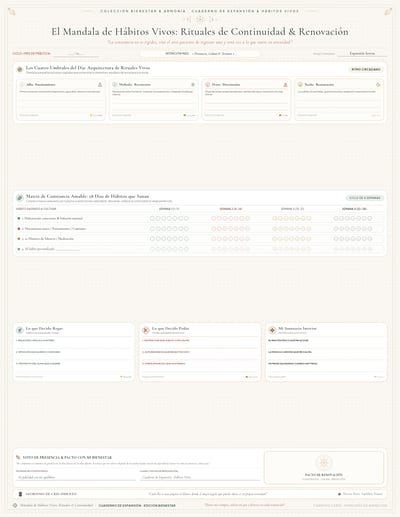 Spanish 40-page wellness planner in sage, beige, terracotta, and gold with lotus motifs