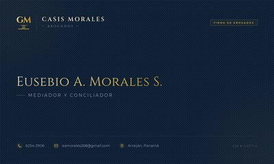 Navy blue business card with gold text for a law firm, featuring a subtle dot pattern and elegant serif typography.